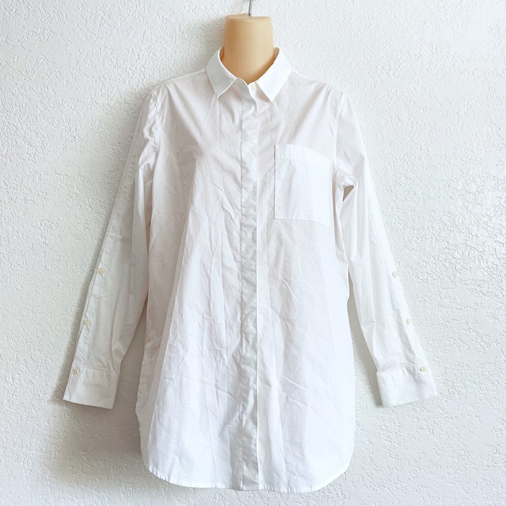 Athleta White Button-Down Side Slit Long Sleeve Tunic Top Small Officecore